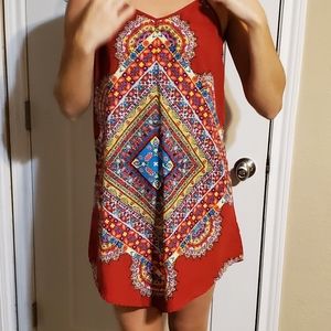 Diamond red and blue sun dress